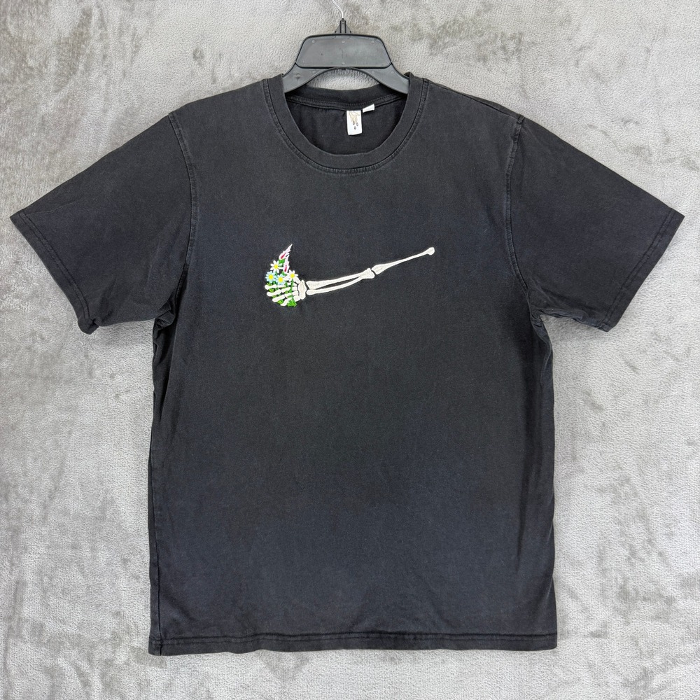 Suns‎ Out Mens Heavyweight Cotton Skeleton Flower Swoosh Graphic T-Shirt Black L
